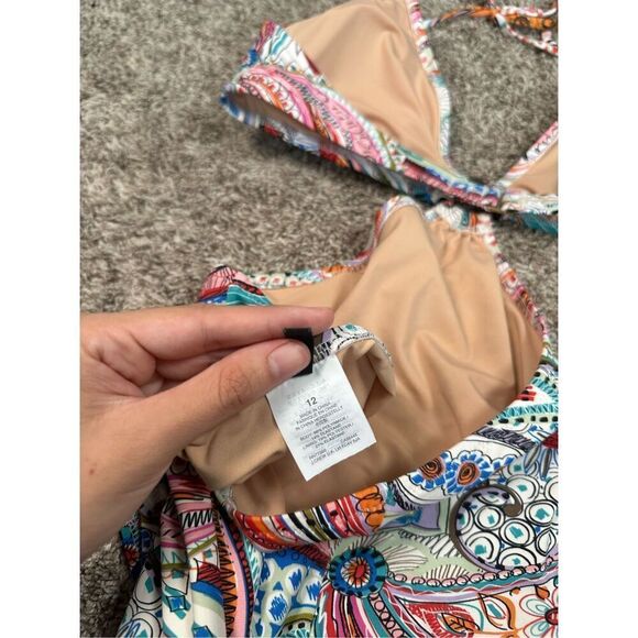 J. Crew scribble floral print cutout one piece swimsuit multi color O rings 12 - Picture 12 of 14